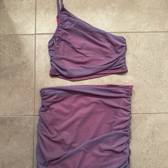 SHEIN PURPLE ICON Ruched One Shoulder Top & Skirt - Picture 1 of 3